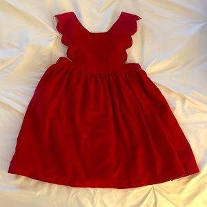 Bella Bliss red scalloped corduroy jumper with bow back